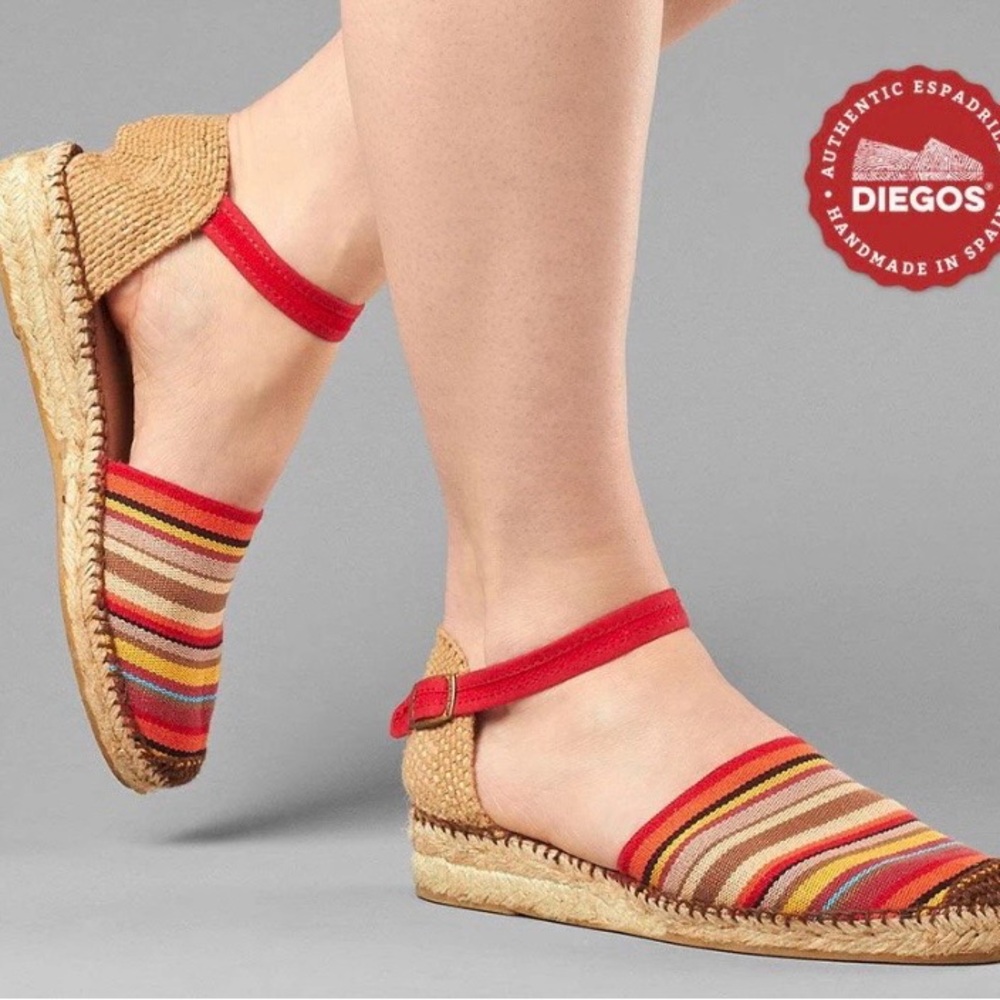 Diegos Handmade in Spain Striped Canvas Espadrille Wedge Sandals Size 39 US 8.5